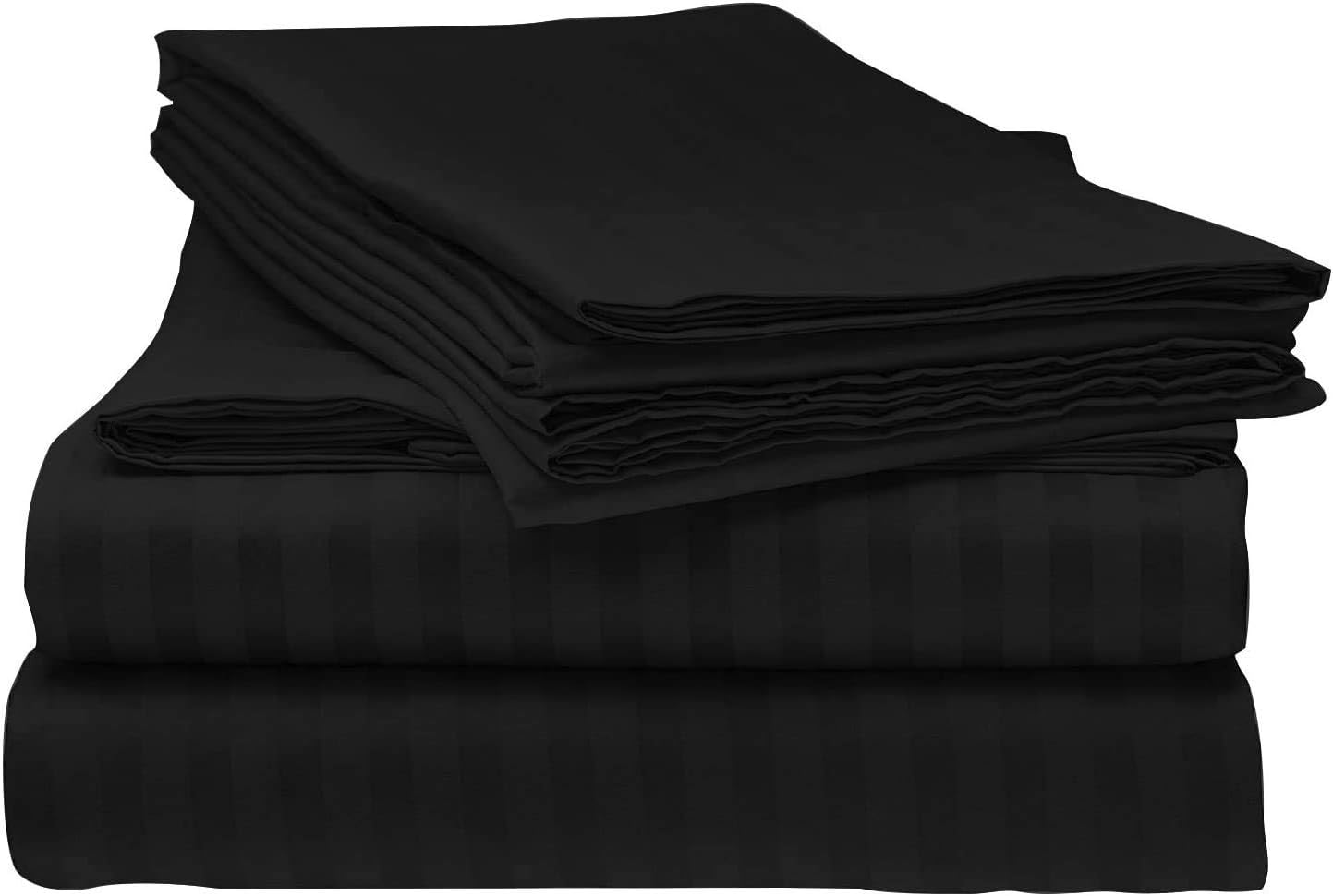 LaxLinen 600 Thread Count Super Soft Quality 100% Egyptian Cotton 6 PCs Bed Sheet Set (+26 Inch) Extra Deep Pocket Queen Bed Size, Black Stripe