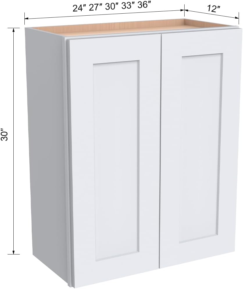 Solid Wood Wall-Mounted Medicine Cabinet, Kitchen Wall - Cabinet, Bathroom Cabinet Wall Mounted with Adjustable Shelves, 2 Doors Wall Calbinet (White, 24' W x 30' H x 12' D)