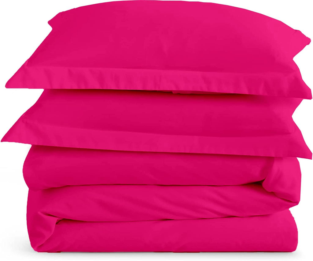 LinenHouse Premium Quality 3-Piece Duvet Cover Set with Zipper Closure & Corner Ties,Solid 1000-TC Ultra Soft Pillow Shams 100% Egyptian Cotton (Alaskan 120x136, Hot Pink)