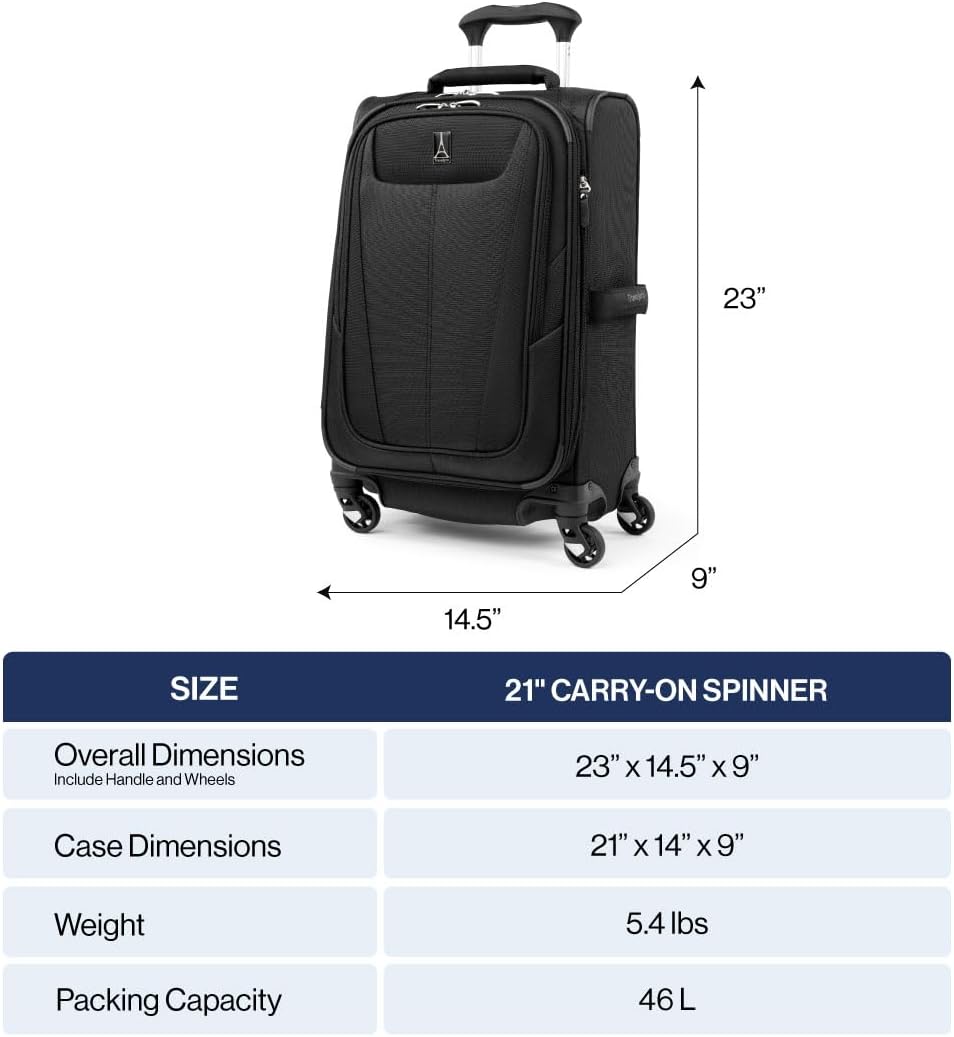 Travelpro Maxlite 5 Softside Expandable Luggage with 4 Spinner Wheels, Lightweight Suitcase, Men and Women, Slate Green, Carry-on 21-Inch