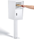 All-in-One Secure Curbside Locking Mailbox for Packages & Mail, Galvanized Steel with Combination Lock & Key, Anti-Theft Rainproof Design, Spacious Interior (White)