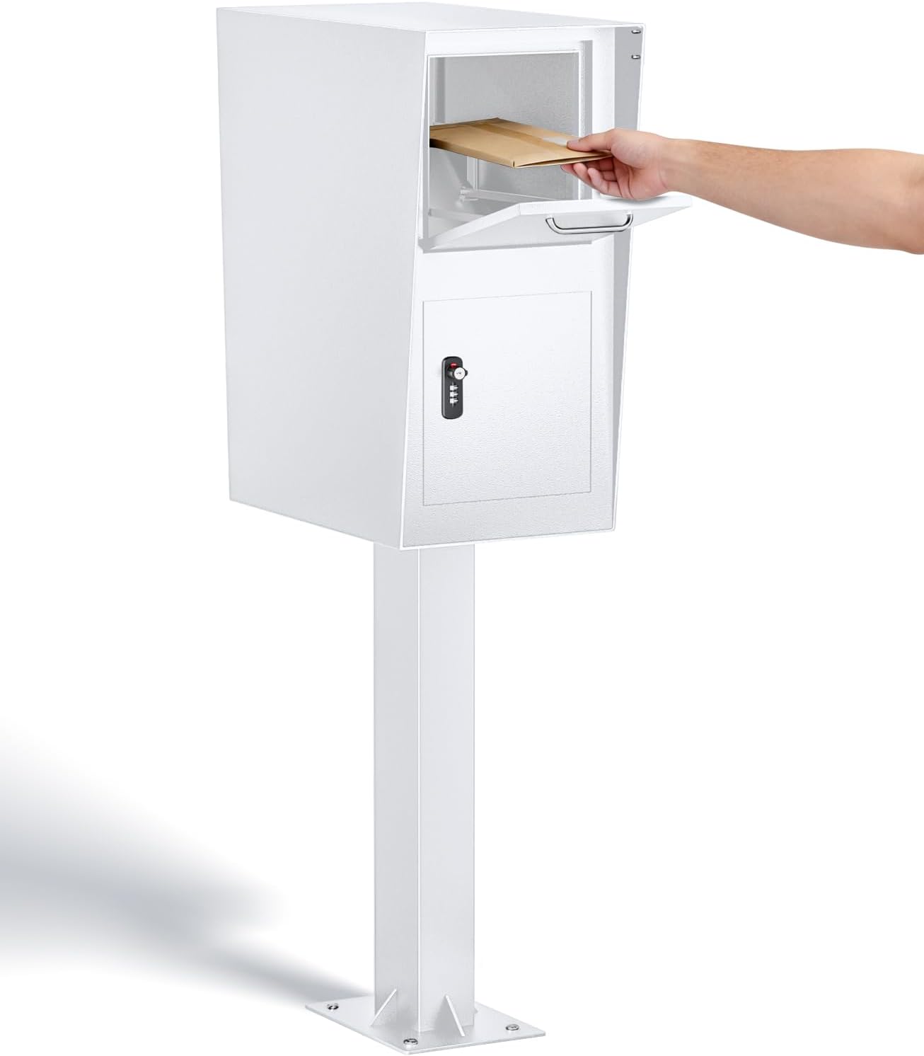 All-in-One Secure Curbside Locking Mailbox for Packages & Mail, Galvanized Steel with Combination Lock & Key, Anti-Theft Rainproof Design, Spacious Interior (White)