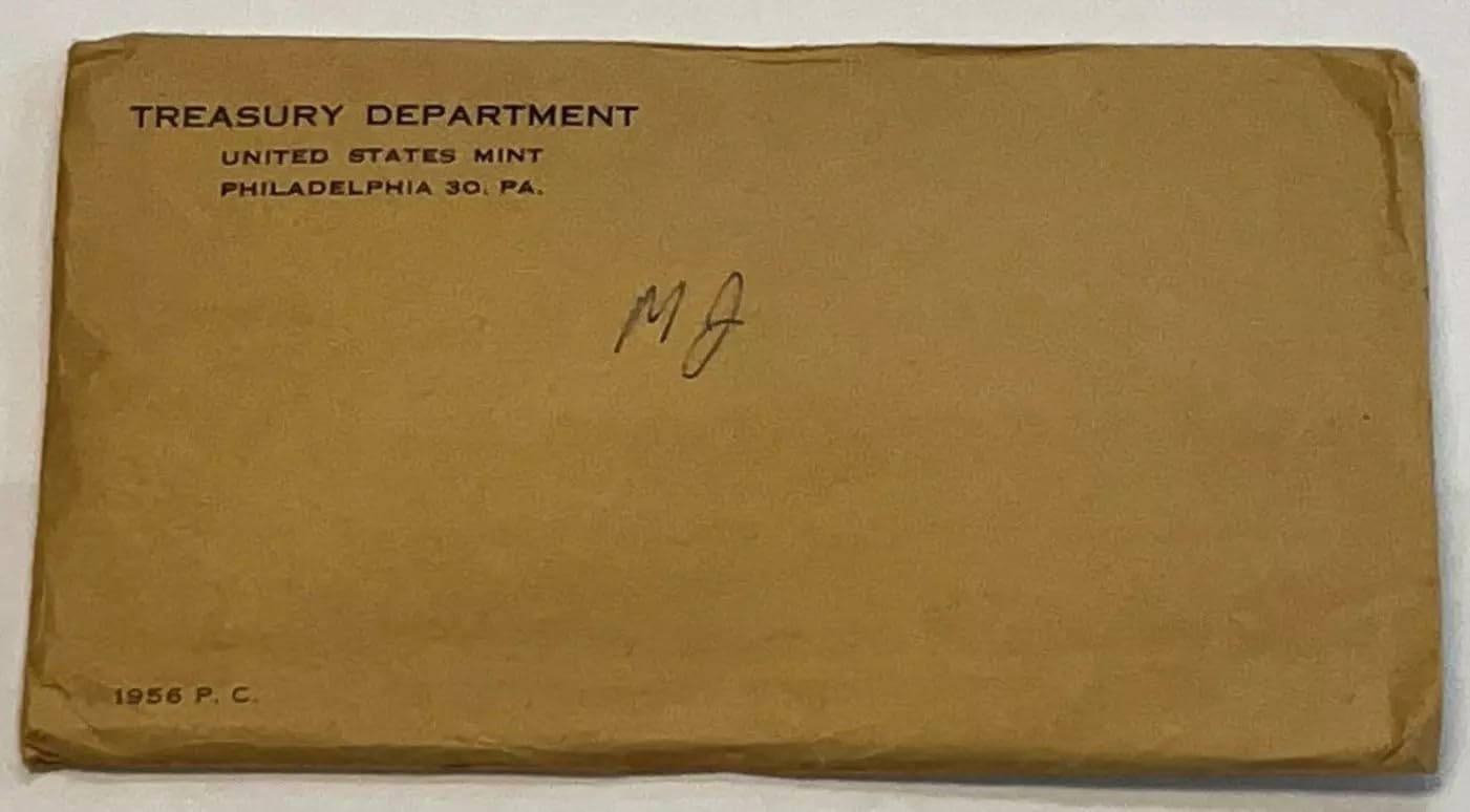 1956 United States Mint Proof Set, Original Treasury Department Sealed Envelope, Philadelphia Mint
