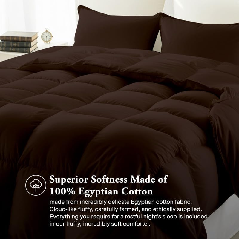 Egyptian Cotton Oversized Queen Size Comforter Sets - Chocolate Color, Soft Lightweight Bed Set, All Season Gray Bedding Sets - 1 Comforter & 2 Pillow case