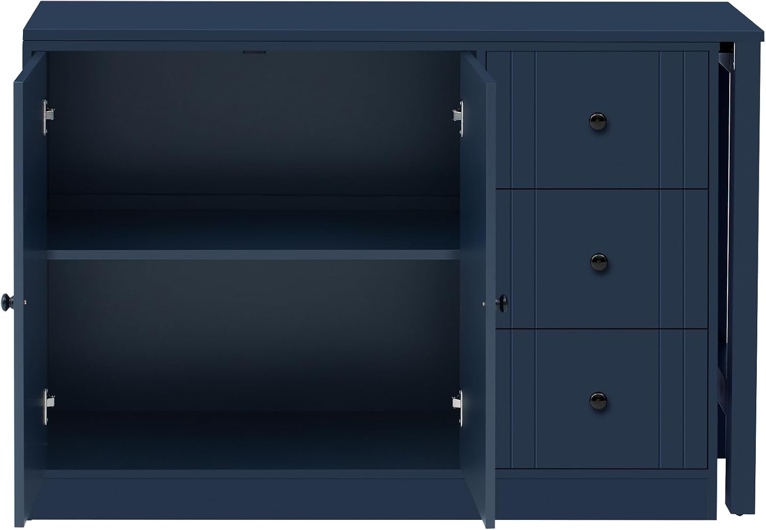 RUNNA 89.7''Wooden Sideboard with Extendable Table,Multifunctional Storage Cabinet with 2 Doors and 3 Drawers,for Living Room,Study,Foyer and Kitchen (Navy Blue#68)