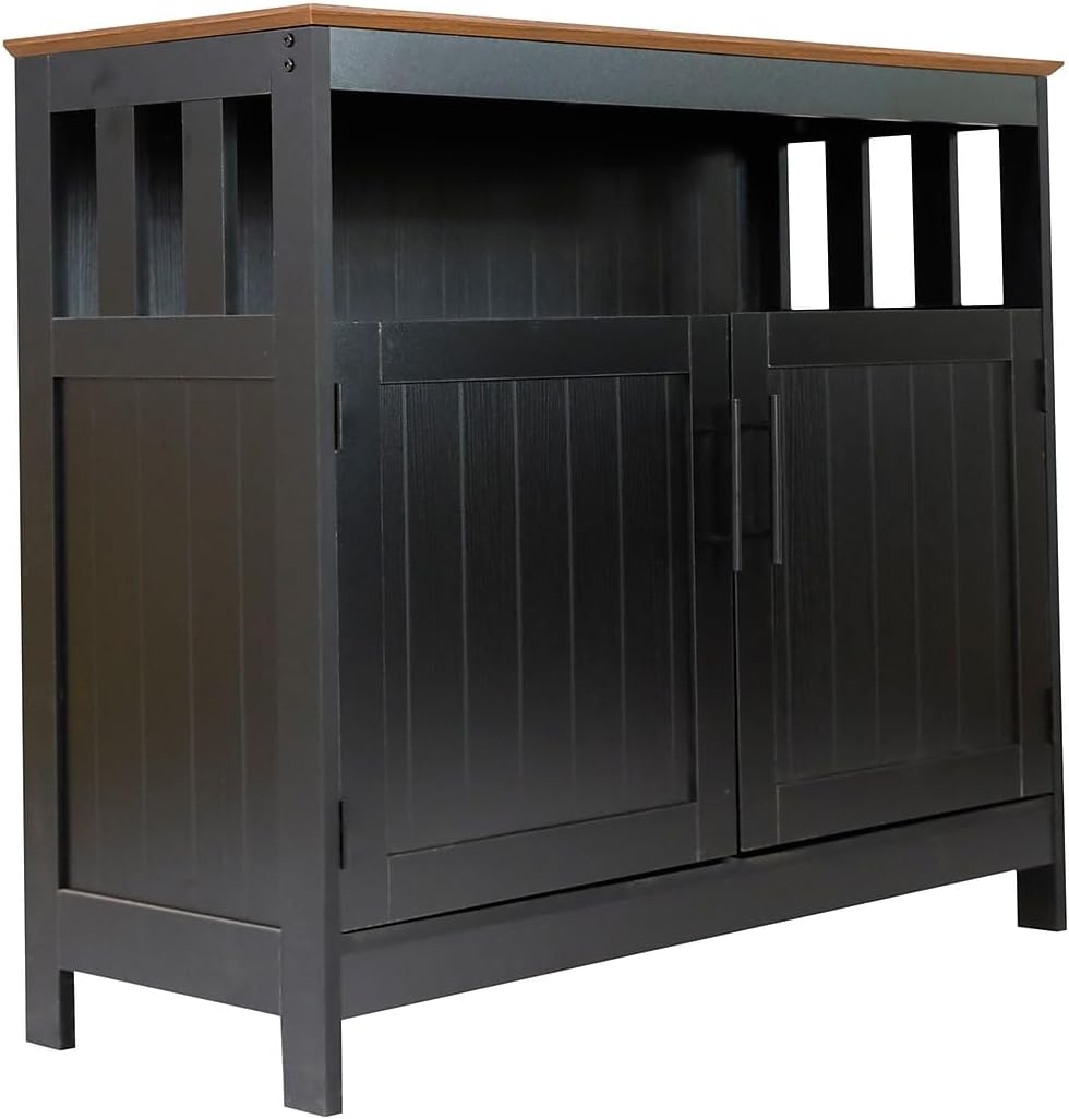 Flash Furniture Mayfield Buffet and Sideboard Cabinet, Double Door Storage Cabinet, Open Upper Storage Shelf, Waterproof Surface, 40' Wide, Black/Walnut