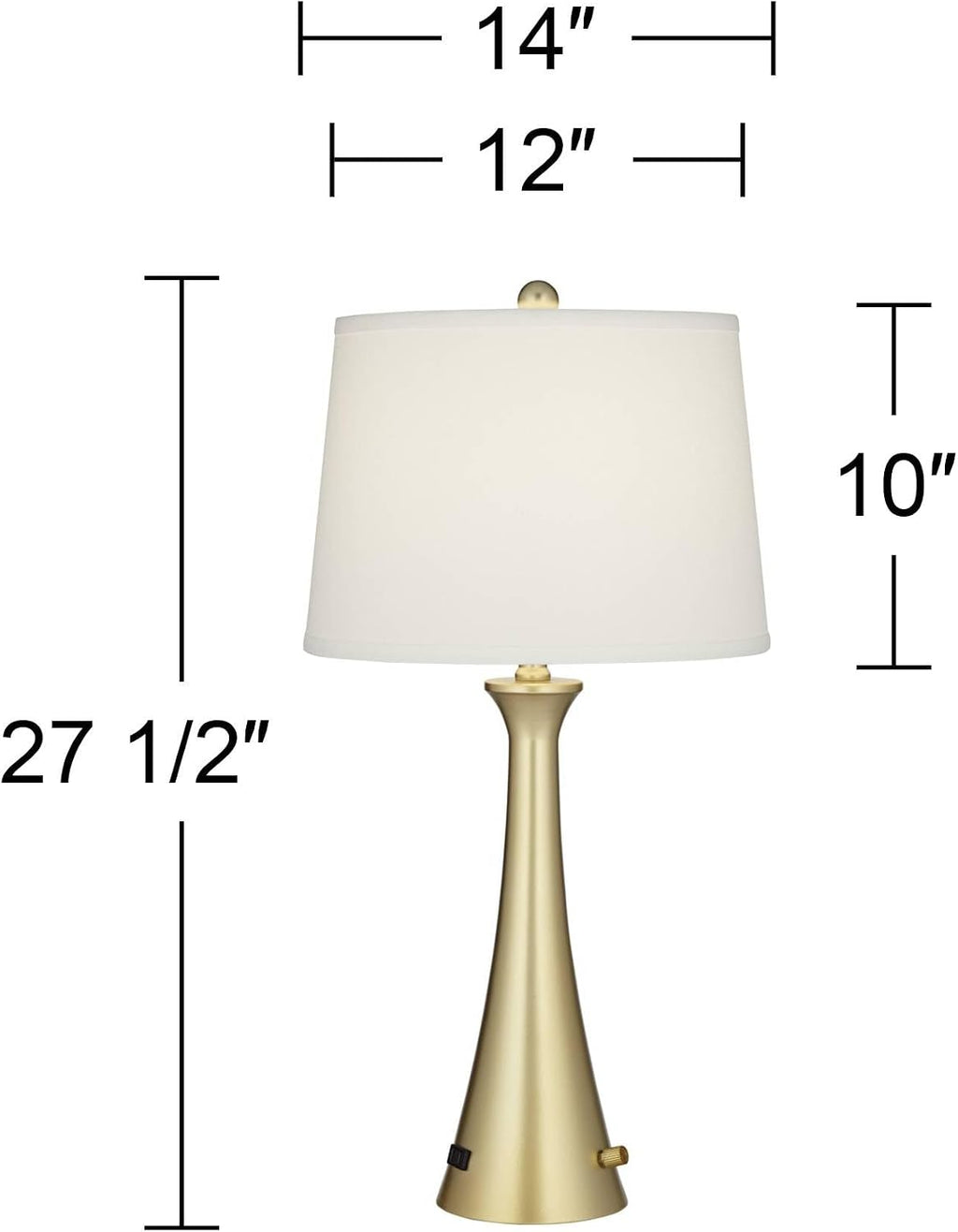 360 Lighting Karl 27 1/2' Tall Modern Set of 2 Table Lamps with USB Ports A+C Charging Full Range Dimmer Gold Metal Living Room Bedroom Bedside Nightstand House Office Home Reading White Shade