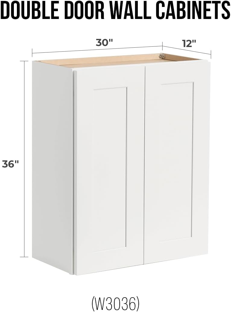 Solid Wood Wall-Mounted Medicine Cabinet, Kitchen Wall - Cabinet, Bathroom Cabinet Wall Mounted with Adjustable Shelves, 2 Doors Wall Calbinet (White, 30' W x 36' H x 12' D)