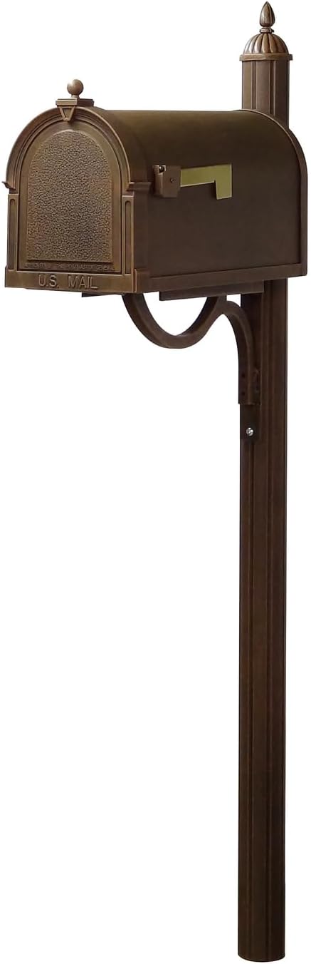 Products Heavy Duty Cast Aluminum Berkshire Curbside Mailbox with Locking Insert and Richland Mailbox Post, Copper
