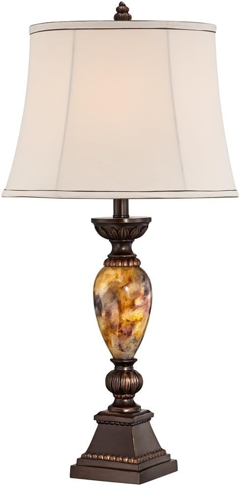 kathy ireland Mulholland Traditional Table Lamp 30' Tall Brown Gold Faux Marble Aged Bronze Off-White Fabric Oval Shade Decor for Bedroom Living Bedside Nightstand Home Office Kids Room