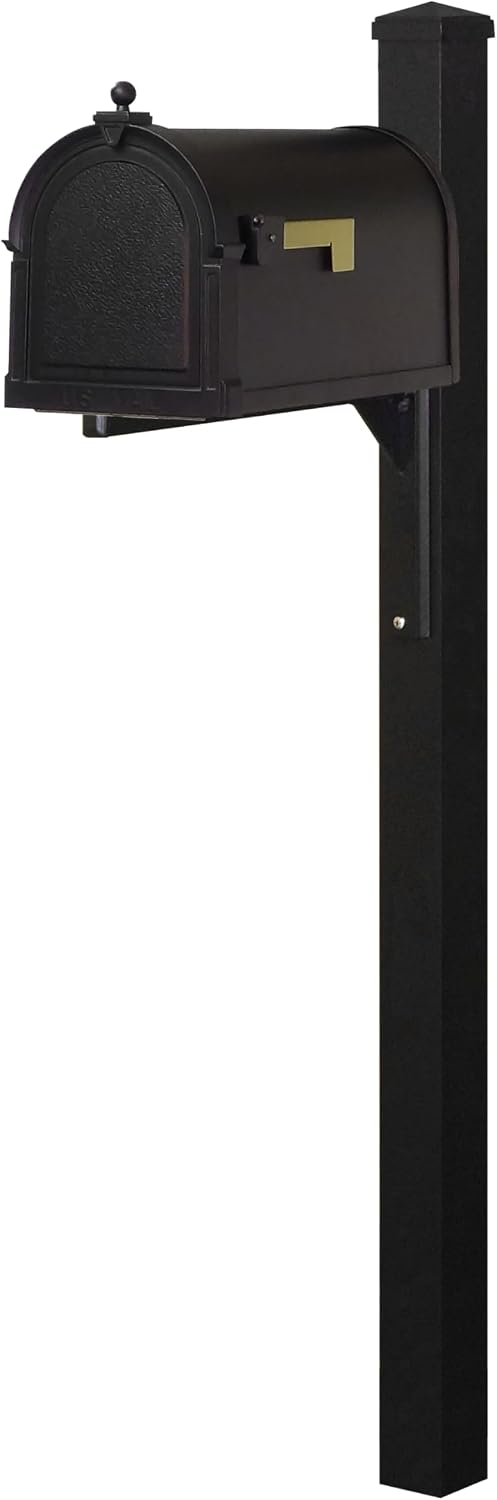 Special Lite Berkshire Curbside Mailbox with Wellington Post - Black Aluminum Mailbox with Post - SCB1015_SPK720-BLK