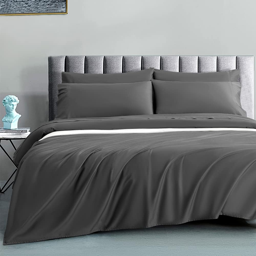 1200 Thread Count Cotton Sheets, 100% Egyptian Cotton Sheet for Queen Size Bed, Sateen Weave Bed Sheets 17-Inch Deep Pocket - Breathable and Hypoallergenic - 4 Piece (Charcoal Grey, Queen)