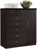 BOWERY HILL 7 Drawer Chest, Chocolate Wood Finish, 48.6 in H, Lockable Top Drawers and Door, Adjustable Shelves, Hanging Rod, Durable Storage for Clothes and Bedroom Organization