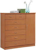BOWERY HILL 7 Drawer Chest with Locks, Cherry Wood, 48.6 in H x 47.2 in W x 17.6 in D, Side Door with Shelves and Hanging Rod, Adjustable Shelves, Sturdy Design for Bedroom Storage