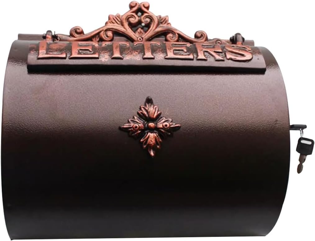Half-Round Iron Aluminum Mailbox - European Courtyard Post Box, with Floral Engraving, Wall Decorative for Estate, Patio