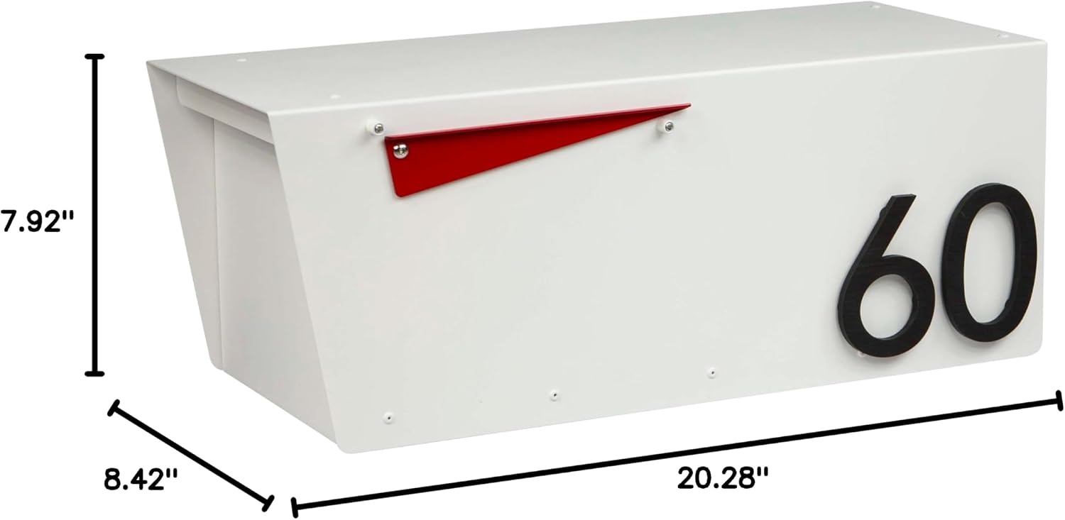Rusty Design White Colour Post-Mounted Modern Mailbox with Personalized Address Numbers #HC101 (with Two Address Numbers)