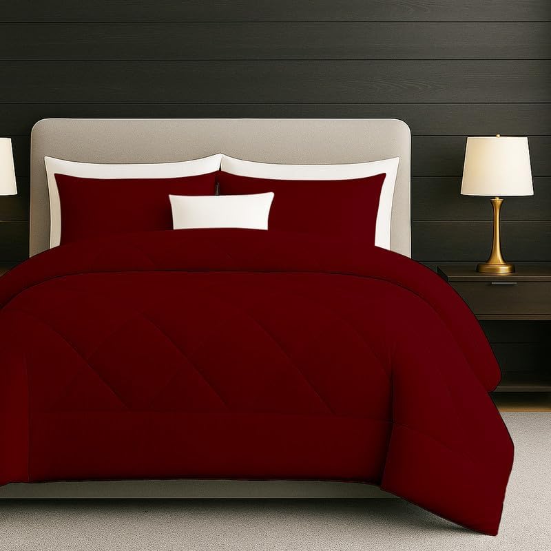 Egyptian Cotton Oversized Queen Size Comforter Sets - Burgundy Color, Soft Lightweight Bed Set, All Season Gray Bedding Sets - 1 Comforter & 2 Pillow case
