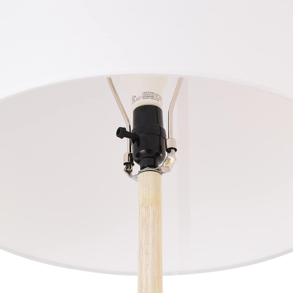 Globe Electric 65' Floor Lamp, Wood-Toned Finish, White Cotton Shade, Japandi Style, E26 Base, On/Off Rotary Switch, 5-Ft Cord, 52112