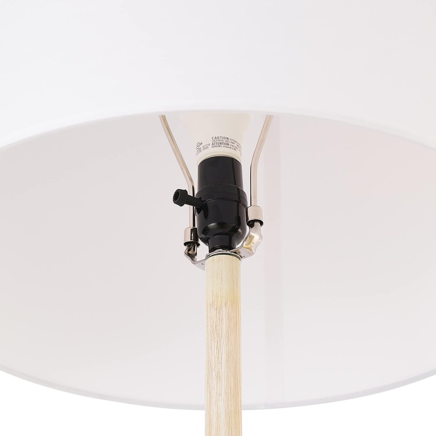 Globe Electric 65' Floor Lamp, Wood-Toned Finish, White Cotton Shade, Japandi Style, E26 Base, On/Off Rotary Switch, 5-Ft Cord, 52112