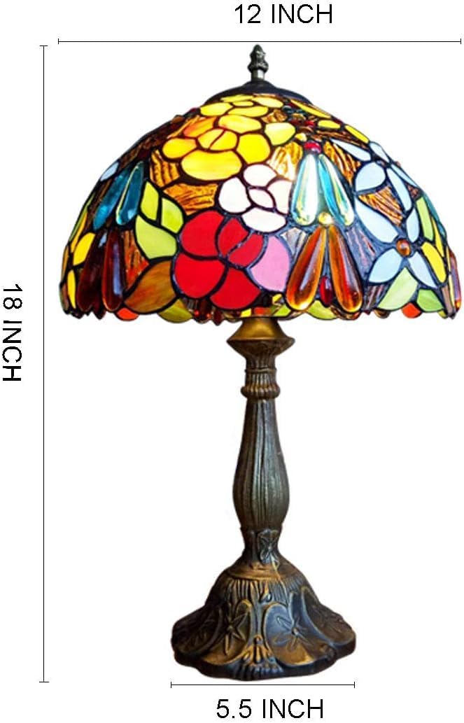 Tiffany Tall Table Lamps Bedside Nightstand Rose Flower Beads Stained Glass Table Lamp for Bedroom,Living Room,Dining Room Restaurant Hotel Desk Reading Light+LED Bulb,12X12X18 INCH