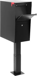 Large Mailbox Cold Rolled Steel Post Mailbox with Anti-Theft Lock, Key, Mounting Base and Mounting Post, Black, 9.6' H x 10' W x 19.6' D, Weatherproof Mailboxes for Outside the House