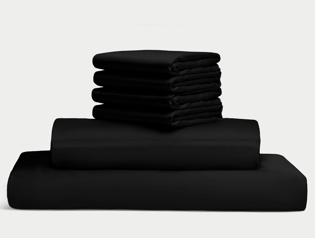 100% Egyptian Long Staple Cotton Bedsheet Set, 800 Thread Count, 6-PC Sheets Set, Black Color, Queen Size, 15 Inch Deep Pocket of Fitted Sheet, Soft Sateen Weave Breathable