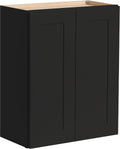 Solid Wood Wall-Mounted Medicine Cabinet, Kitchen Wall - Cabinet, Bathroom Cabinet Wall Mounted with Adjustable Shelves, 2 Doors Wall Calbinet (Charcoal Black, 30' W x 36' H x 12' D)