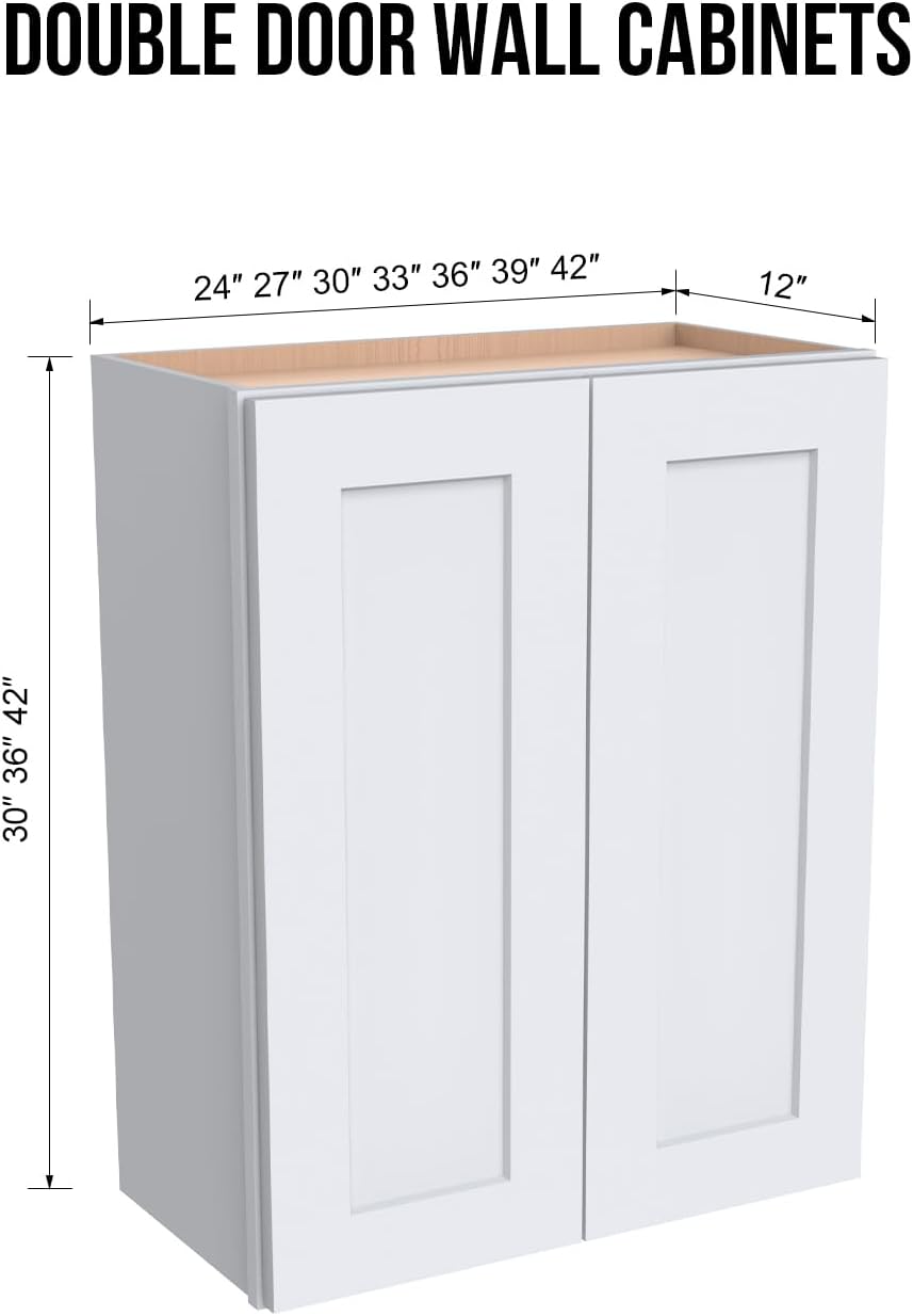 Solid Wood Wall-Mounted Medicine Cabinet, Kitchen Wall - Cabinet, Bathroom Cabinet Wall Mounted with Adjustable Shelves, 2 Doors Wall Calbinet (White, 30' W x 30' H x 12' D)