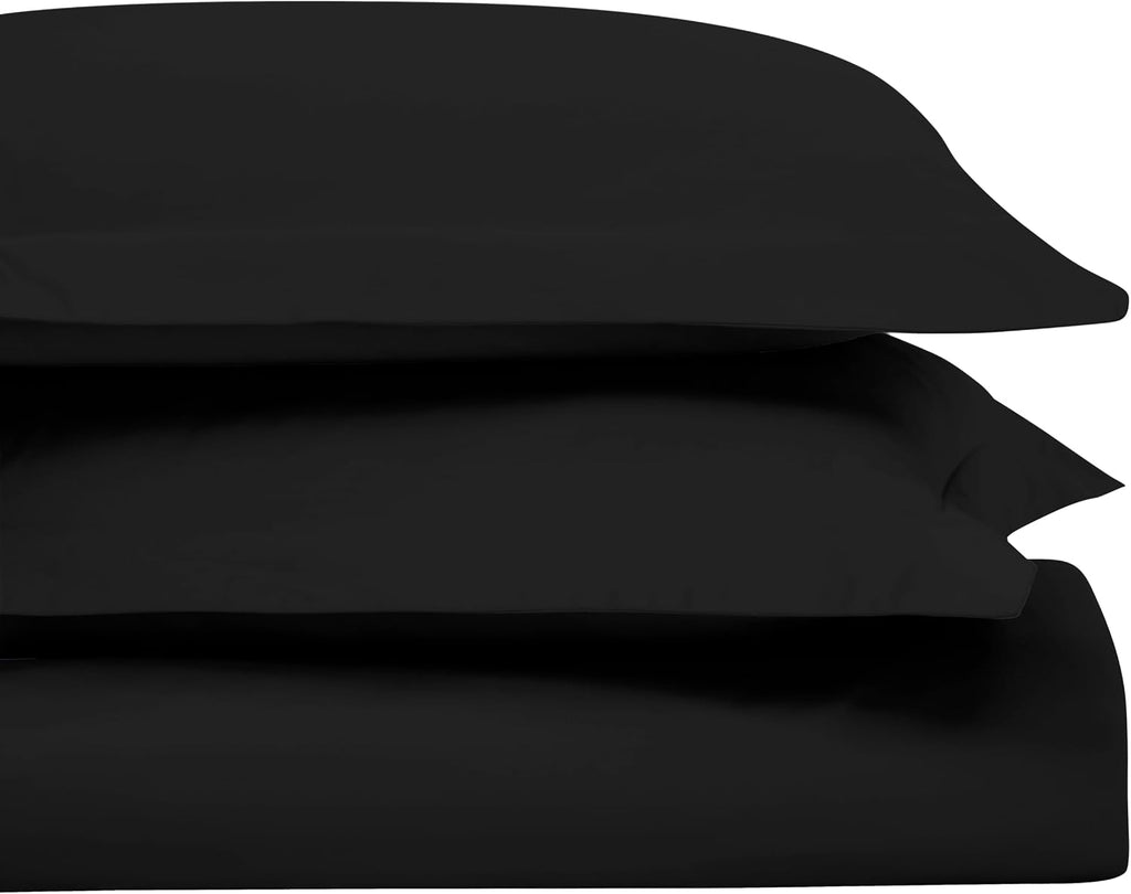 Superior Egyptian Cotton 650 Thread Count Duvet Cover Set, Bed Covers, Includes 1 Duvet Cover, 2 Pillow Shams, Bedding Essentials, Master, Guest, Hotel Bedroom Decor, Full/Queen, Black