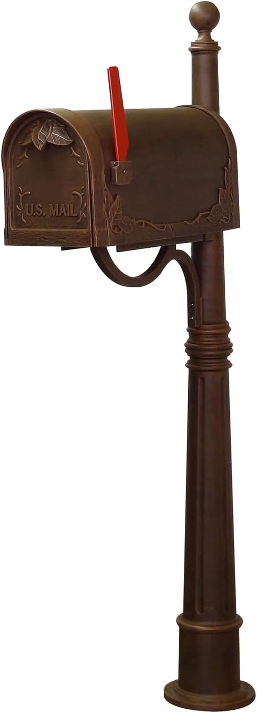 Products Heavy Duty Rust-Free Floral Curbside Mailbox with Locking Insert and Ashland Mailbox Post