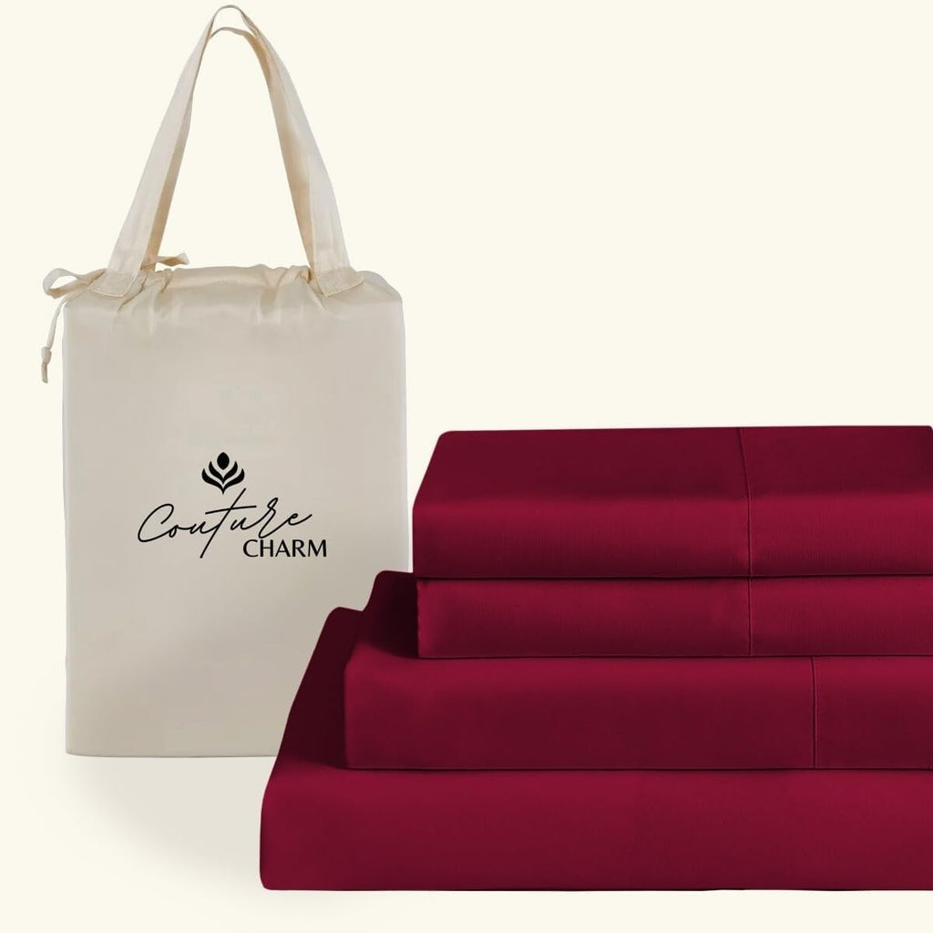 Queen Size 1000 Thread Count 100% Egyptian Cotton Sheet Set, 4-Piece, Sateen Weave, with 10-12' Deep Pocket Snug Fit (Solid, Burgundy)