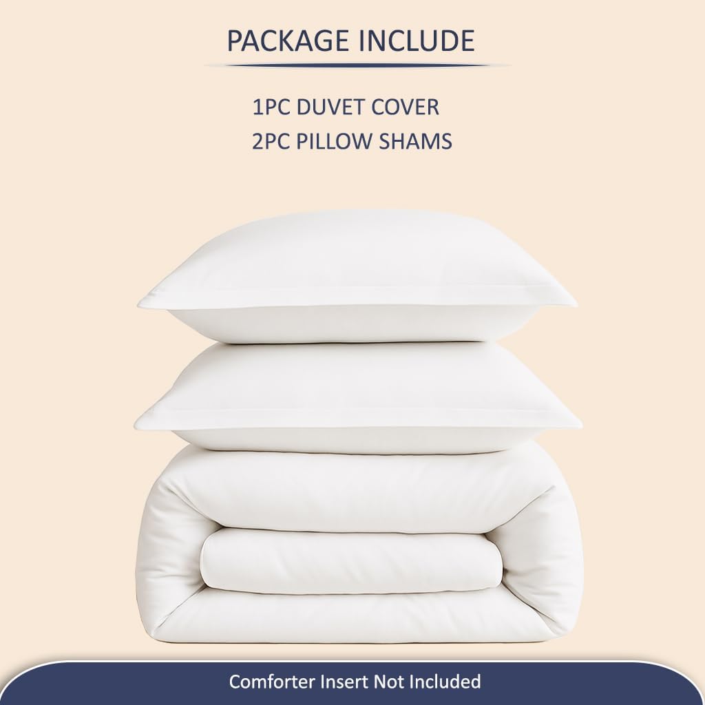 eBeddy Linens 100% Egyptian Cotton Duvet Cover Extra Large King Size 136x120 Inch, Sateen Duvet Cover 800-TC, Soft, Breathable Cotton Quilt Cover with Hidden Zipper Closure - 3 PC - Antique White