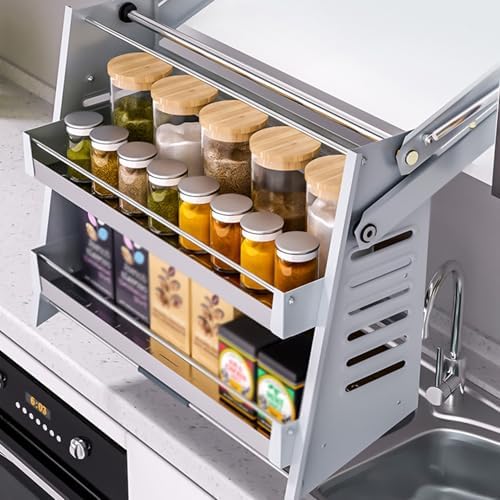 Stainless Steel Soft Close Kitchen Cabinet Door Stop, 600mm Width, Space-Saving 2-Shelf Design for 700mm Cabinets, Durable Damping Mechanism, Easy Installation
