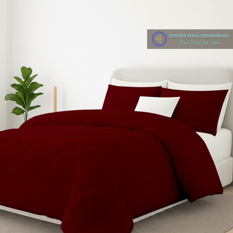 Egyptian Cotton Oversized Queen Size Comforter Sets - Burgundy Color, Soft Lightweight Bed Set, All Season Gray Bedding Sets - 1 Comforter & 2 Pillow case
