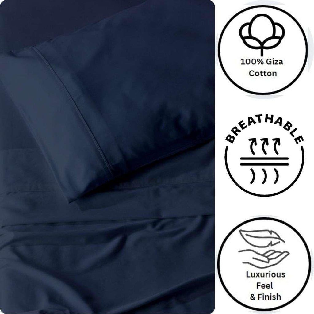 SlumberWell Top Split King Sheets Sets for Adjustable Beds, Half Split King Sheet Sets for Adjustable Beds 18' Deep Pocket, 34' Split Top Sheets Giza Cotton Sheets, Navy Blue Solid