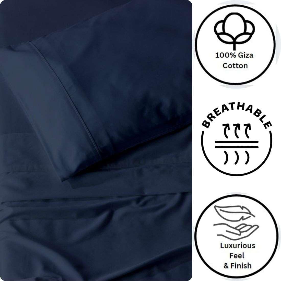SlumberWell Top Split King Sheets Sets for Adjustable Beds, Half Split King Sheet Sets for Adjustable Beds 18' Deep Pocket, 34' Split Top Sheets Giza Cotton Sheets, Navy Blue Solid