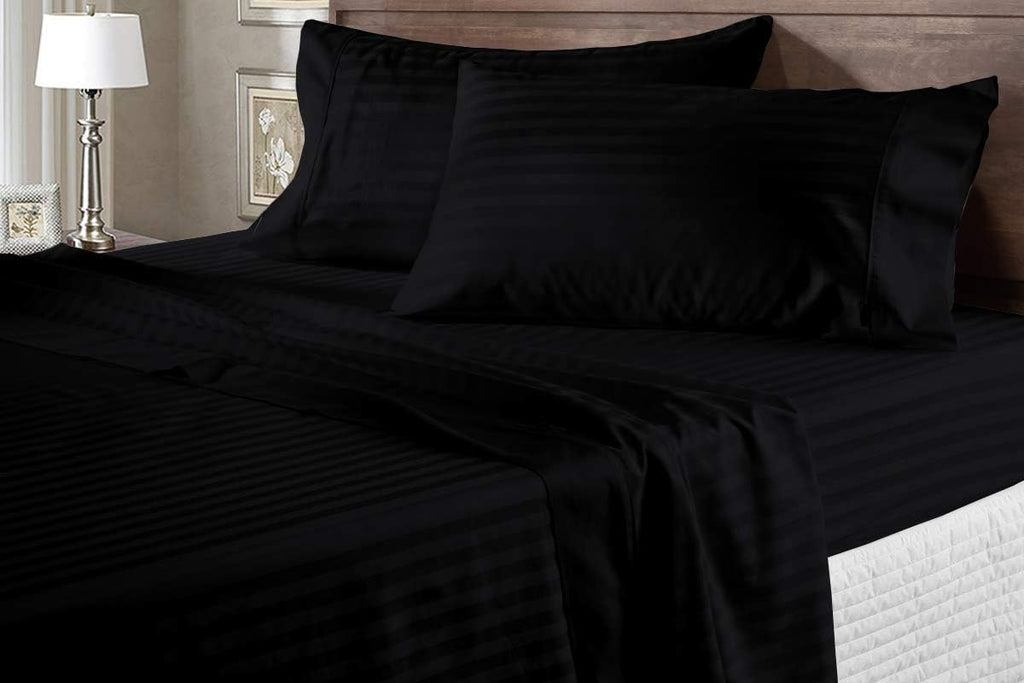 AMAY Luxury Soft 100% Egyptian Cotton 6pc Sheet Set Sateen Weave 800 TC Queen Size for Bed, Fits Mattress Upto 16-18'' Deep Pocket, Black Stripe