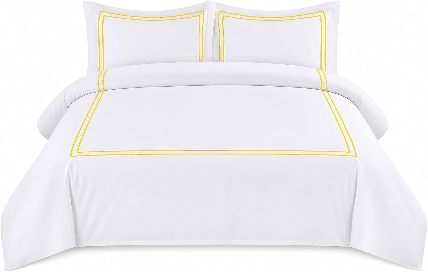 BedDecor Luxury 400-TC Egyptian Cotton 5PC Embroidered Duvet Cover Set with Beautiful 2-Stripe Embroidery(Gold, Full/Queen)