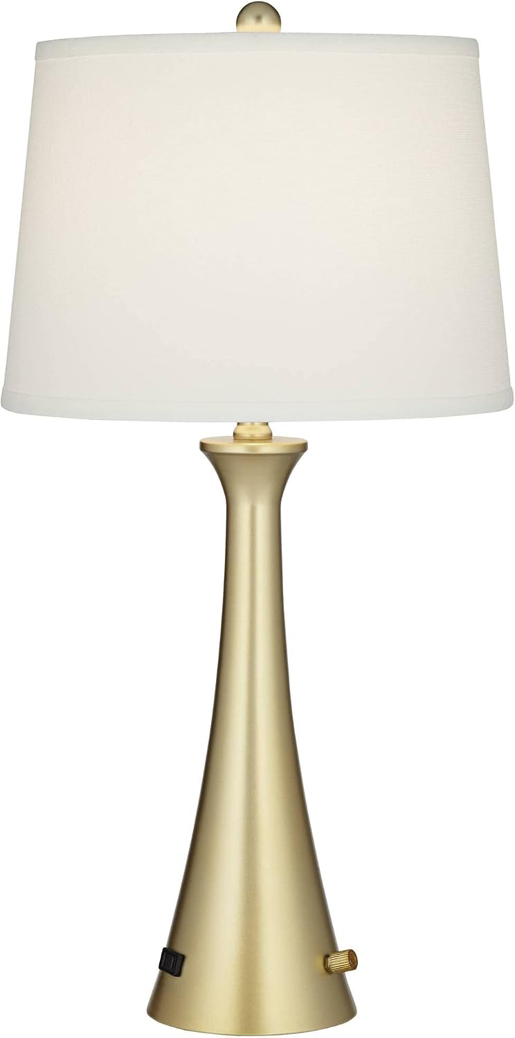 360 Lighting Karl 27 1/2' Tall Modern Set of 2 Table Lamps with USB Ports A+C Charging Full Range Dimmer Gold Metal Living Room Bedroom Bedside Nightstand House Office Home Reading White Shade