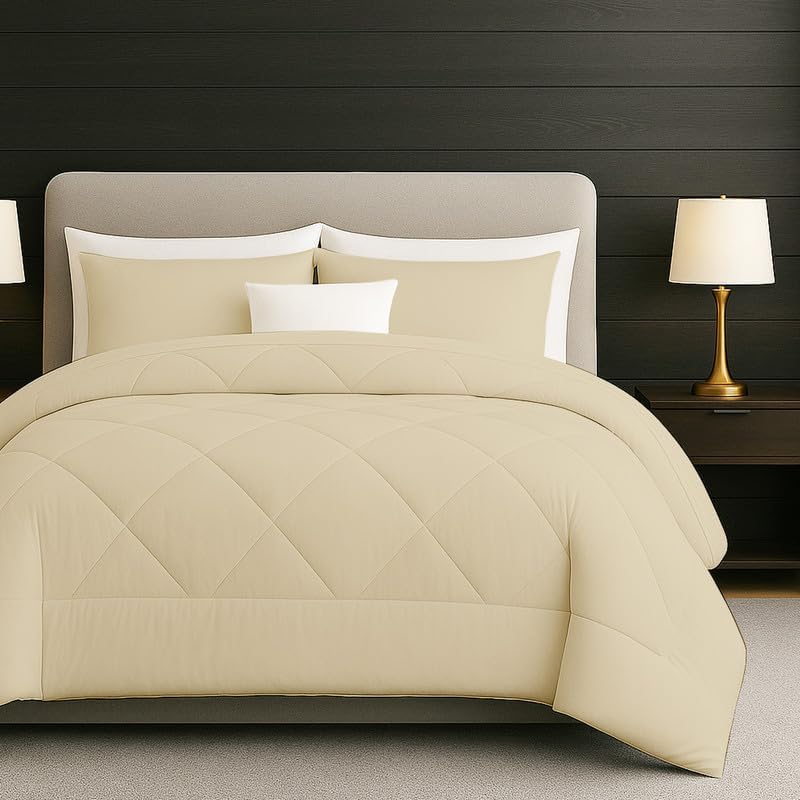 Egyptian Cotton Oversized Queen Size Comforter Sets - Ivory Color, Soft Lightweight Bed Set, All Season Gray Bedding Sets - 1 Comforter & 2 Pillow case