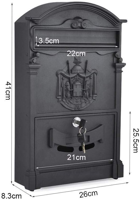 Letter Boxes for Outside Post Boxes Wall Mounted European Cast Aluminum with Lock Wall-Mounted Waterproof Mailbox Mailbox