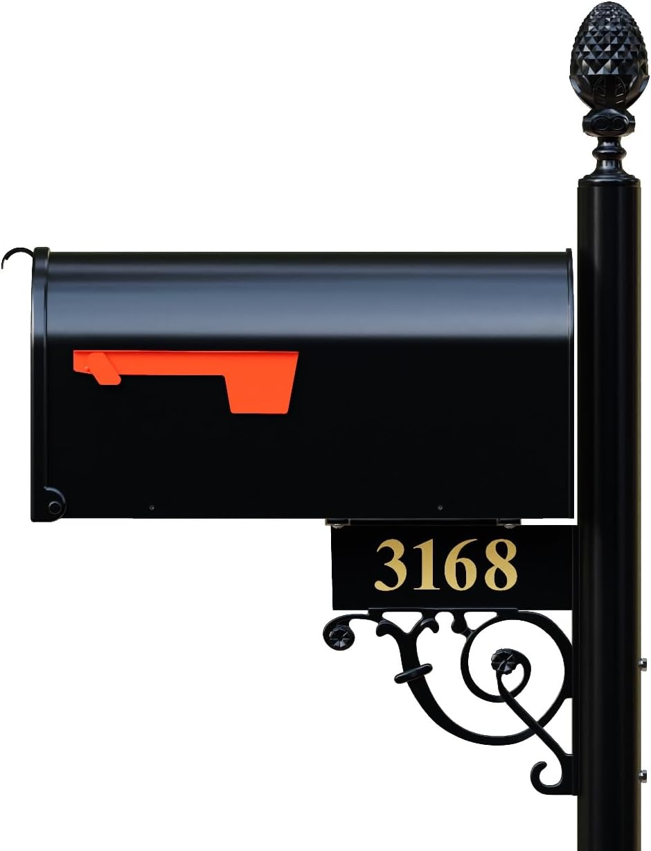 The Bristol Black Mailbox with Post Included – Aluminum Mailboxes for Outside with Post – Rust Free Personalized Metal Mailbox - Large (Standard)