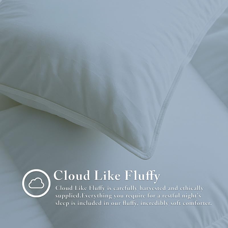 Egyptian Cotton Oversized Queen Size Comforter Sets - Light Blue Color, Soft Lightweight Bed Set, All Season Gray Bedding Sets - 1 Comforter & 2 Pillow case