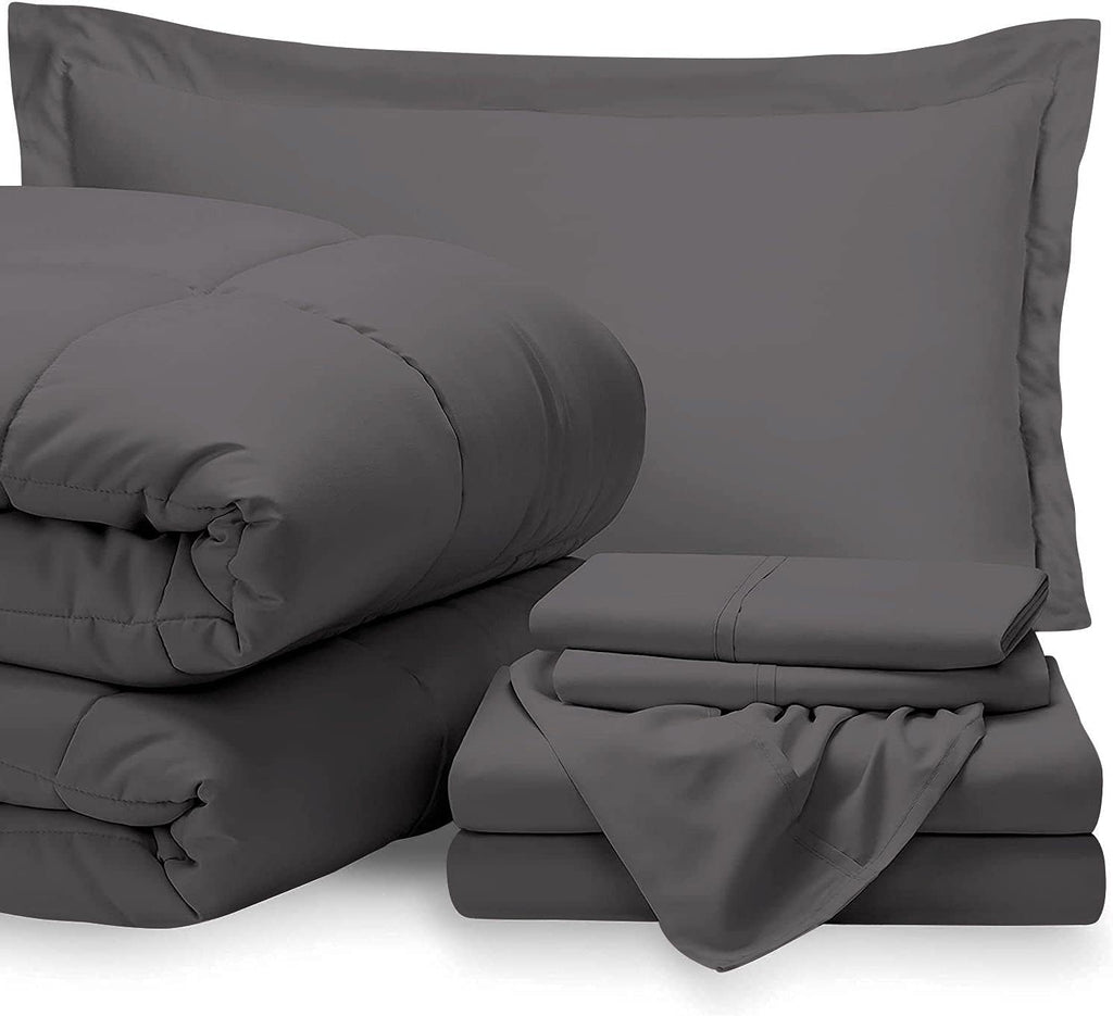 7 Piece Bed-in-A-Bag Comforter & Sheet Set 8-10' Deep Pocket, 100% Egyptian Cotton Olympic Queen Size, Dark Grey, Sets Include - 1Comforter, 1Flat Sheet,1Fitted Sheet, 2Pillowcase & 2Pillowsham