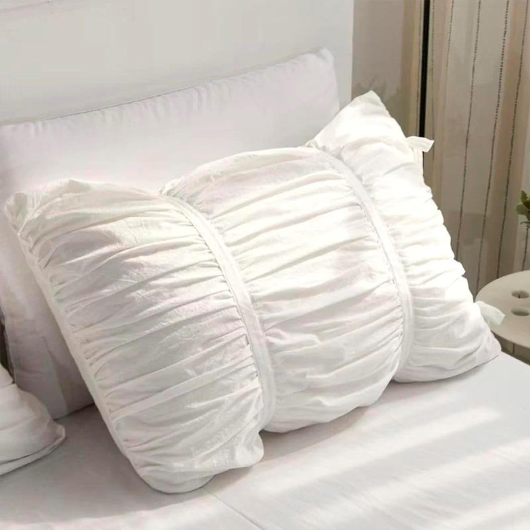 BedDecor 1 Piece Ruched Pattern Duvet Cover with Zipper & Corner Ties 100% Egyptian Cotton 500 Thread Count Premium Hotel Quality Decorative Bedding (White,Oversized King)