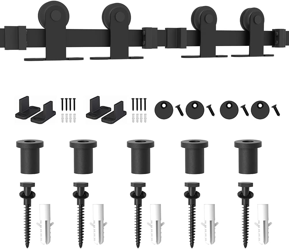 WINSOON 6.6FT WinSoon Antique Top Mount Double Sliding Barn Wood Door Hardware Cabinet Kit Black