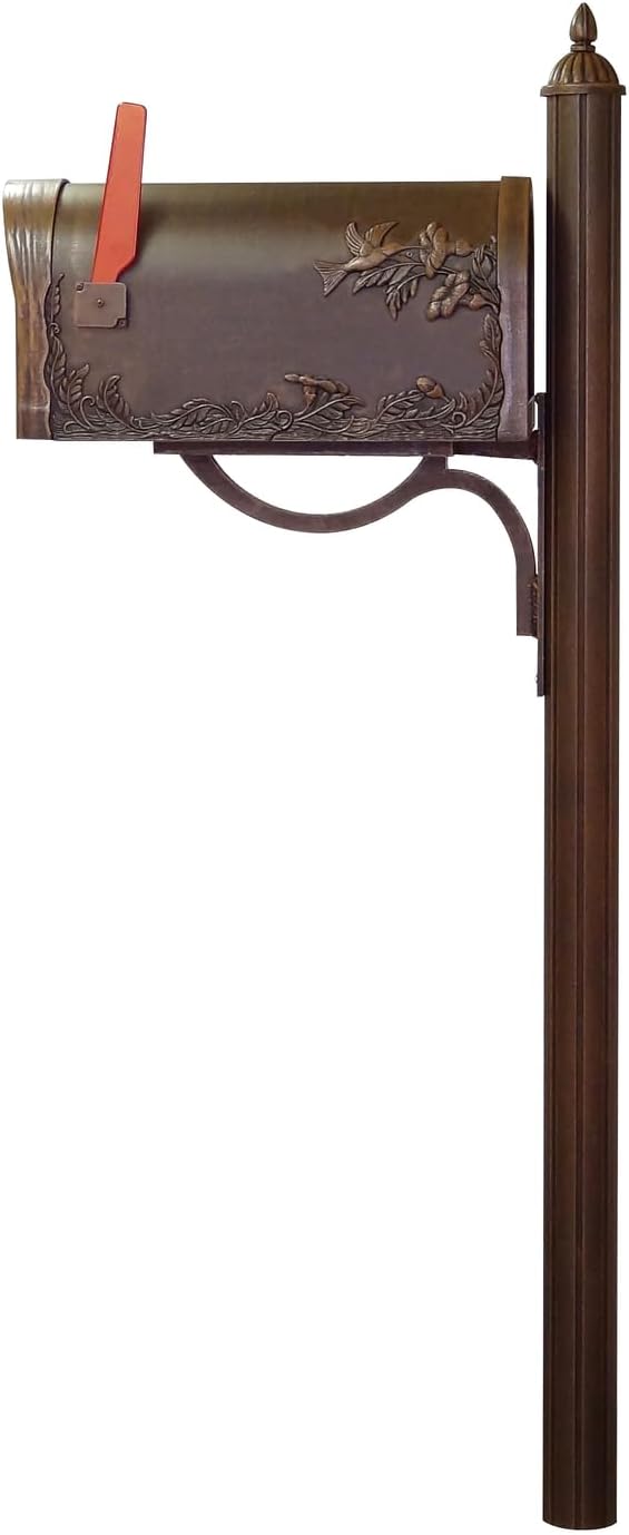Durable Hummingbird Curbside Mailbox with Locking Insert and Richland Mailbox Post, Copper