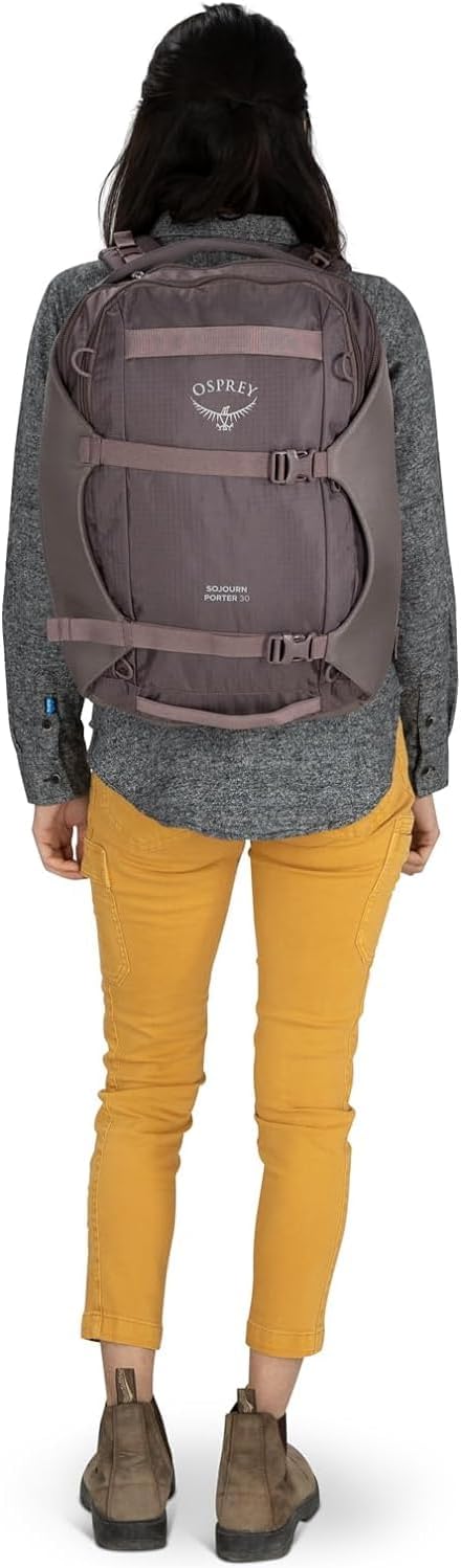 Osprey Sojourn Porter 30L Travel Backpack - Carry-On Compliant Luggage with StraightJacket Compression and Padded Laptop Sleeve - Durable Pack for International or Urban Travel, Koseret Green