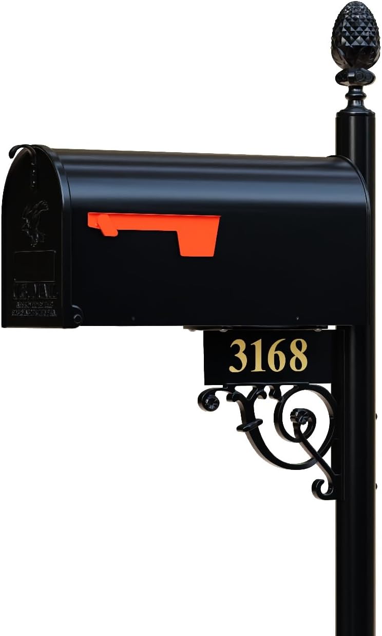 The Bristol Black Mailbox with Post Included – Aluminum Mailboxes for Outside with Post – Rust Free Personalized Metal Mailbox - Large (Standard)