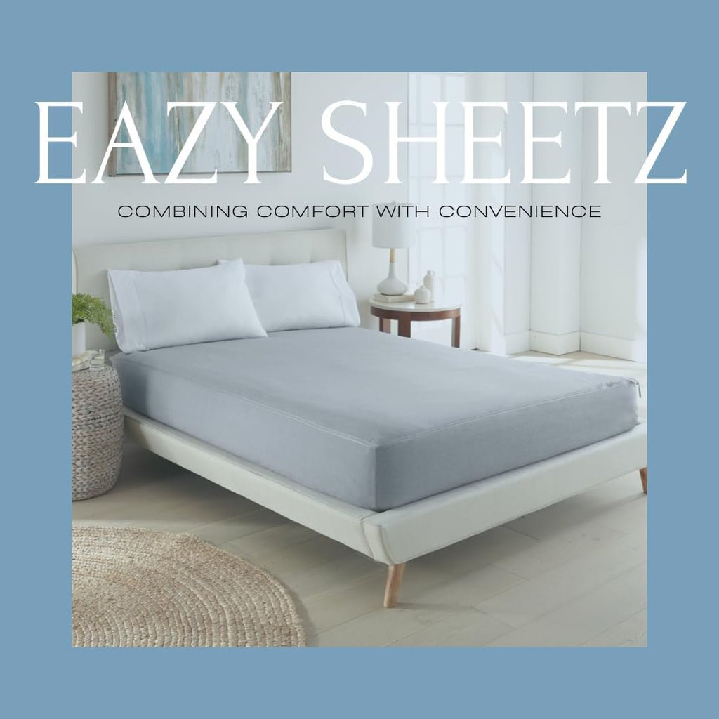 Eazy Sheetz®: Fitted Sheets That Won't Pop Off | Zipper Sheets, Stay-On Sheets, Fitted Zipper Sheets, Zip On Sheet Design (Gray) Crisp Cotton -Twin 38X75X12 Regular (11-13 inch Depth) TWR12G